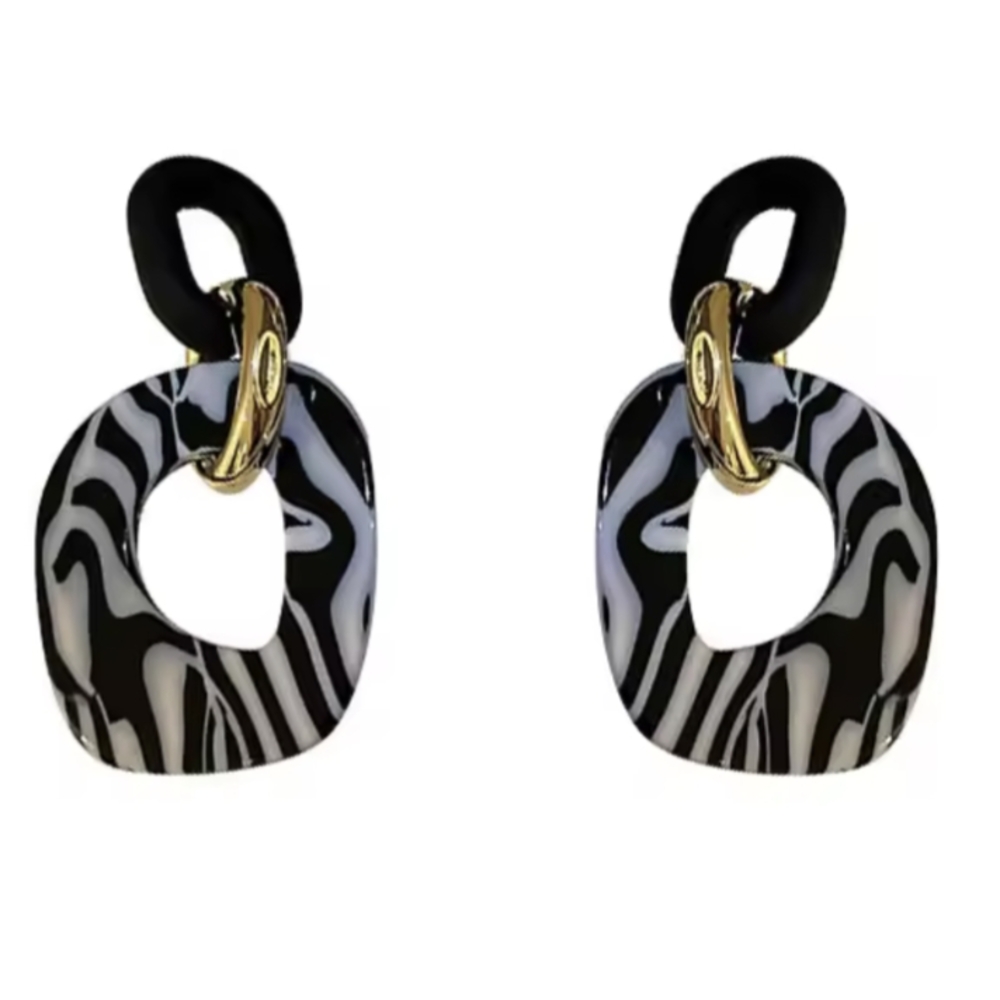 Zebra Print Earrings Black White 2.75 In 1980s Costume Style Decade Themed Party
